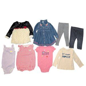 Huge Lot 8 Infant Girls Long Sleeve Top Shirt Dress Leggings Pants Romper Onesie